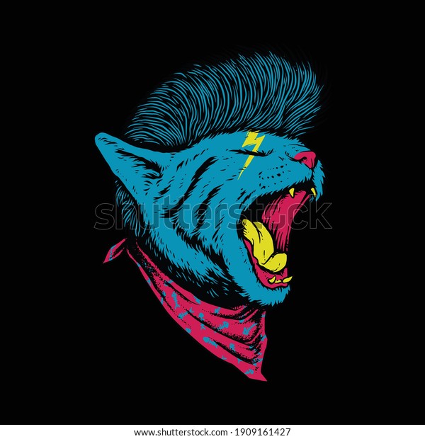 Animal cat rock style roar graphic illustration\
vector art t-shirt\
design