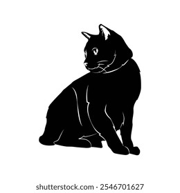 Animal cat silhouette black and white illustration