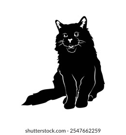Animal cat silhouette black and white isolated