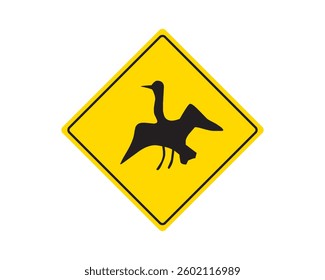 Animal caution sign duck flying vector. Caution, animal, vector, symbol, sign, icon, warning, wildlife, duck, feed. Can use for infographic, banner, poster, web design. Isolated on white background. 