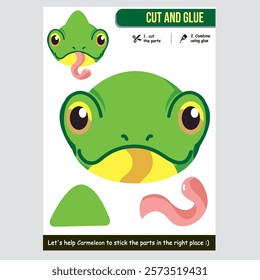 Animal chameleon cutout and gluing activity worksheet for kids' education