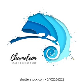 Animal chameleon silhouette. Cut out paper art style design.