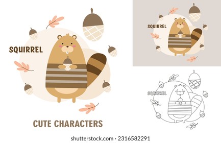 Animal character coloring book for cute squirrel