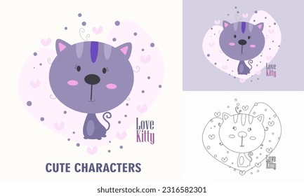 Animal character coloring book for cute cat