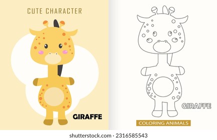 Animal character coloring book for cute giraffe