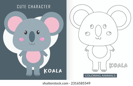 Animal character coloring book for cute koala