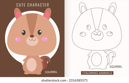 Animal character coloring book for cute squirrel