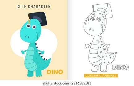 Animal character coloring book for cute Dinosaurs