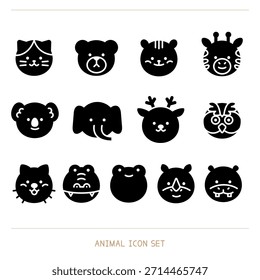 Conjunto de iconos de cara de personaje animal. Estilo sólido
