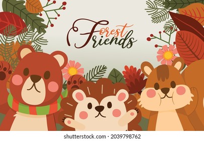 Animal Character, Forest Animal, Cute Cartoon in Autmn Time, Vector, Illustration