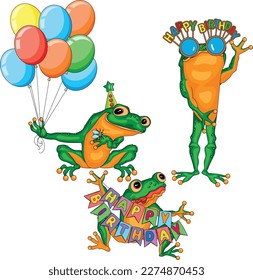 Animal character frog birthday party have fun	
