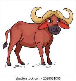 Animal character funny buffalo in cartoon style. Children's illustration. Vector illustration for design and decoration.