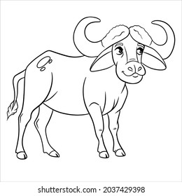 Animal character funny buffalo in line style. Children's illustration. Vector illustration for design and decoration.