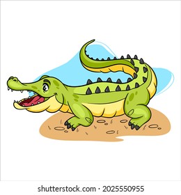 Animal character funny crocodile in cartoon style. Children's illustration. Vector illustration for design and decoration.