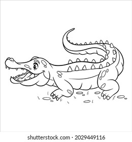 Animal character funny crocodile in line style. Children's illustration. Vector illustration for design and decoration.
