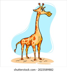 Animal character funny giraffe in cartoon style. Children's illustration. Vector illustration for design and decoration.