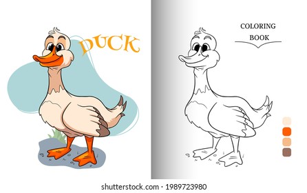 Animal character funny goose in cartoon style coloring book page. Children's illustration. Vector illustration.