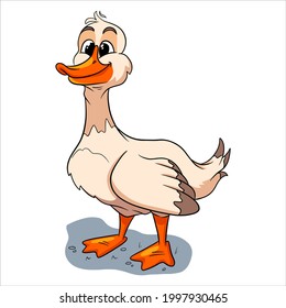 Animal character funny goose in cartoon style. Children's illustration. Vector isolated on white background for book decoration and design.