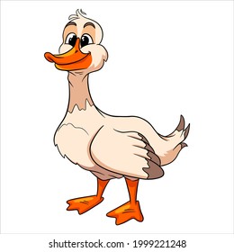 Animal character funny goose in cartoon style. Children's illustration. Vector isolated on white background for book decoration and design.