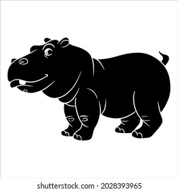 Animal character funny hippo silhouette. Children's illustration. Vector illustration for design and decoration.