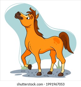 Animal character funny horse in cartoon style. Children's illustration. Vector isolated on white background for book decoration and design.