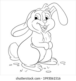 Animal character funny rabbit in line style coloring book. Children's illustration. Vector isolated on white background for book decoration and design.