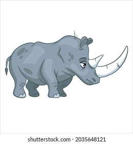 Animal character funny rhinoceros in cartoon style. Children's illustration. Vector illustration for design and decoration.