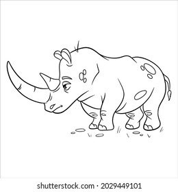 Animal character funny rhinoceros in line style. Children's illustration. Vector illustration for design and decoration.