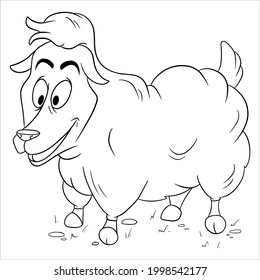 Animal character funny sheep in line style coloring book. Children's illustration. Vector isolated on white background for book decoration and design.