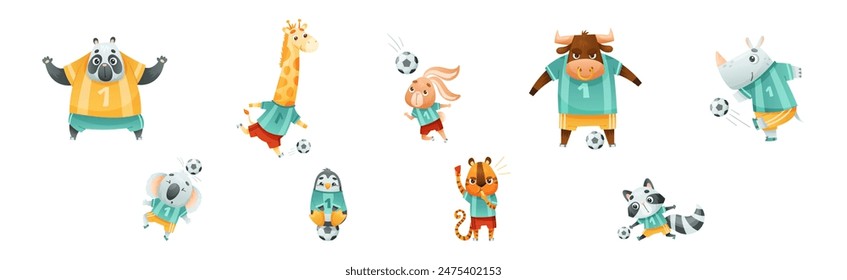 Animal Character Playing Football or Soccer Vector Set