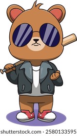 Animal Character wear jacket and hold baseball bat