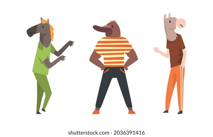 Animal Character Wearing Human Clothing in Standing Pose Vector Set