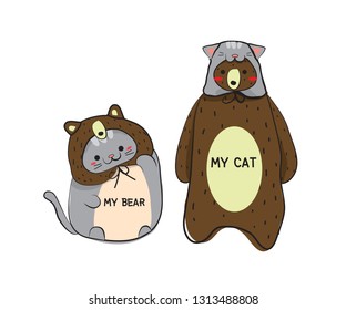 Animal characters bear and cat cute design.