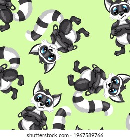 Animal characters. Funny raccoon with a mask for sleeping. Seamless pattern. Cartoon style. For illustrating books. Children's illustration.