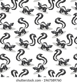 Animal characters. Funny skunk. Seamless pattern. Cartoon style. For illustrating books. Children's illustration.