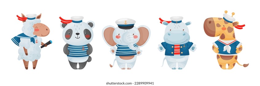 Animal Characters Sailors and Seaman in Cap Vector Set svg