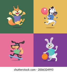 Animal characters squirrel zebra dog and rabbit on a colored background. Vector illustration