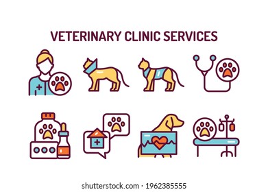 Animal checkup color line icons set. Isolated vector element. Outline pictograms for web page, mobile app, promo.