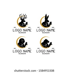 Animal chef man logo vector. professional cook and work activity. mascot or character of food and drink producer. half of fauna head and human body design illustration. Modern Vintage Hand drawn style