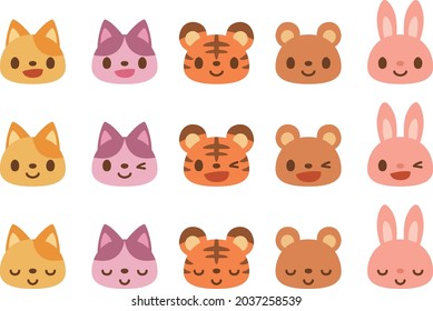 Animal chibi character face illustration set