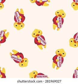 animal chicken playing instrument cartoon , cartoon seamless pattern background