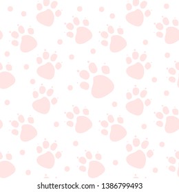 Animal childish vector seamless pattern. Abstract pink cat footprint on white background. Template for design, textile, wallpaper, wrapping, cover, carton, print, banner.