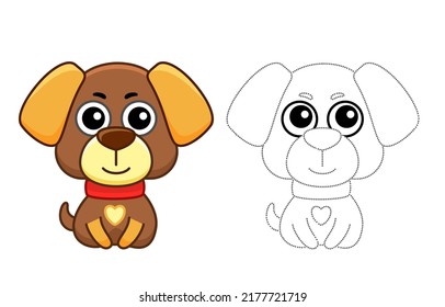 Animal for children coloring book. Vector illustration of funny dog in a cartoon style. Trace the dots and color the picture
