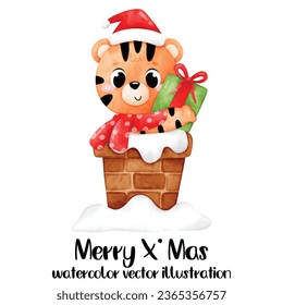 Animal in Chimney, Christmas Animal, illustration, vector