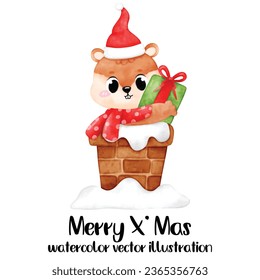 Animal in Chimney, Christmas Animal, illustration, vector