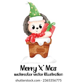 Animal in Chimney, Christmas Animal, illustration, vector
