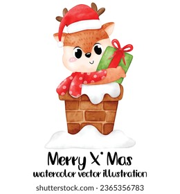 Animal in Chimney, Christmas Animal, illustration, vector