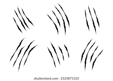 animal claw scratch marks on white background. Cat tiger paw shape scratches signs. animal claw scratches mark set. scar or scratch icons for wilderness, animal attack, wild animal, warning.