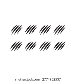 Animal Claw Scratch Marks Set of 8 — Grunge Beast Slash Rip Tear Marks Vector Collection Isolated on White Background