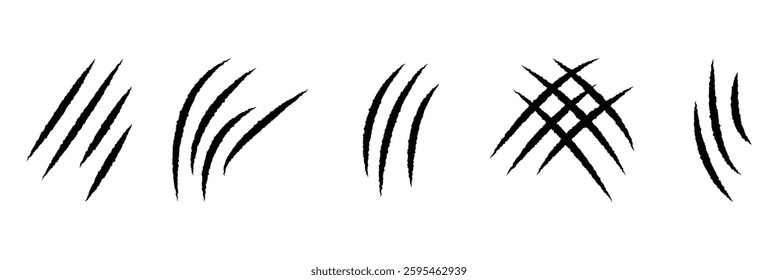 Animal Claw Scratches Icon Set. Torn Scratch Marks Vector Set.